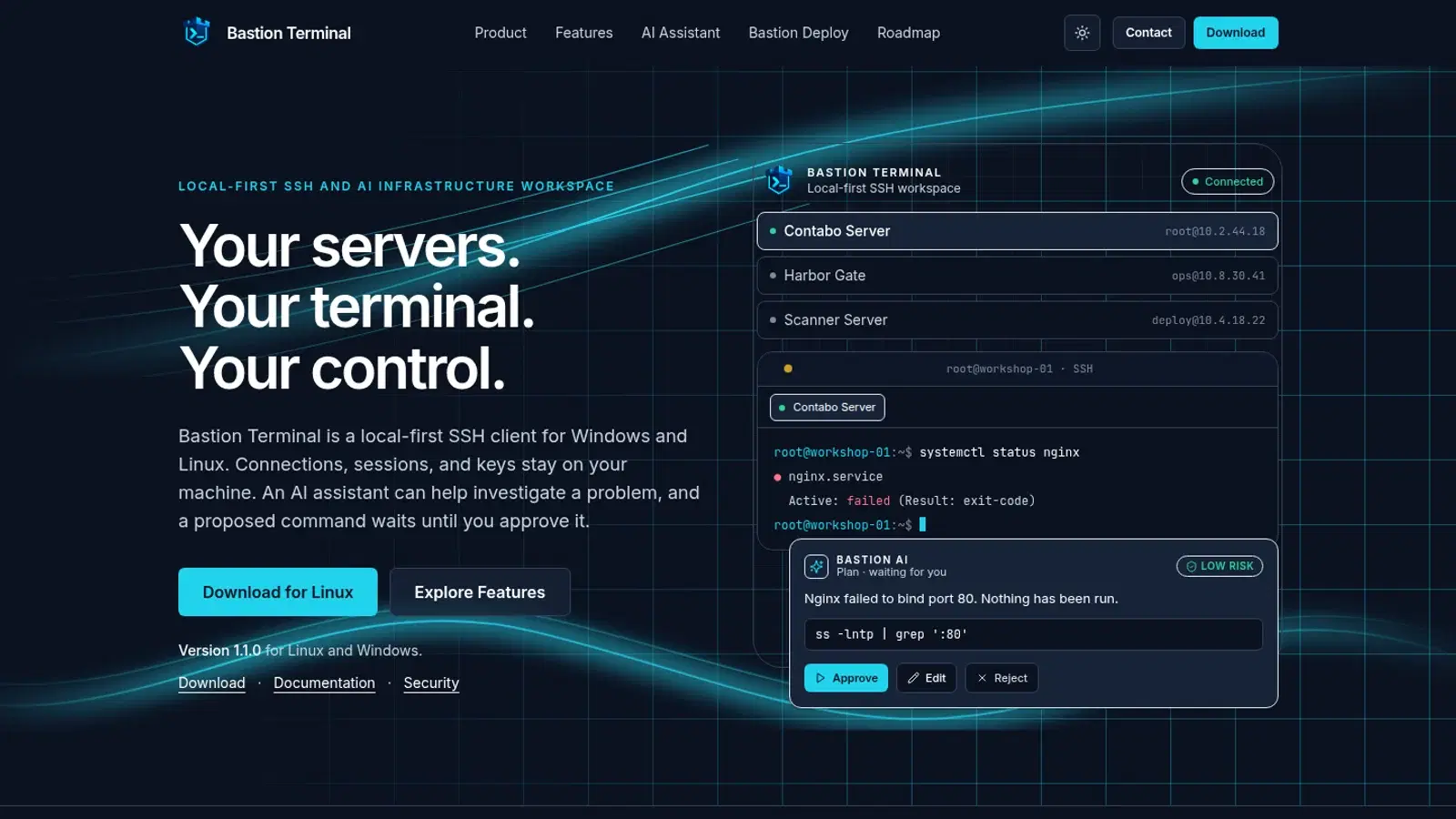 Bastion Terminal live desktop SSH product interface