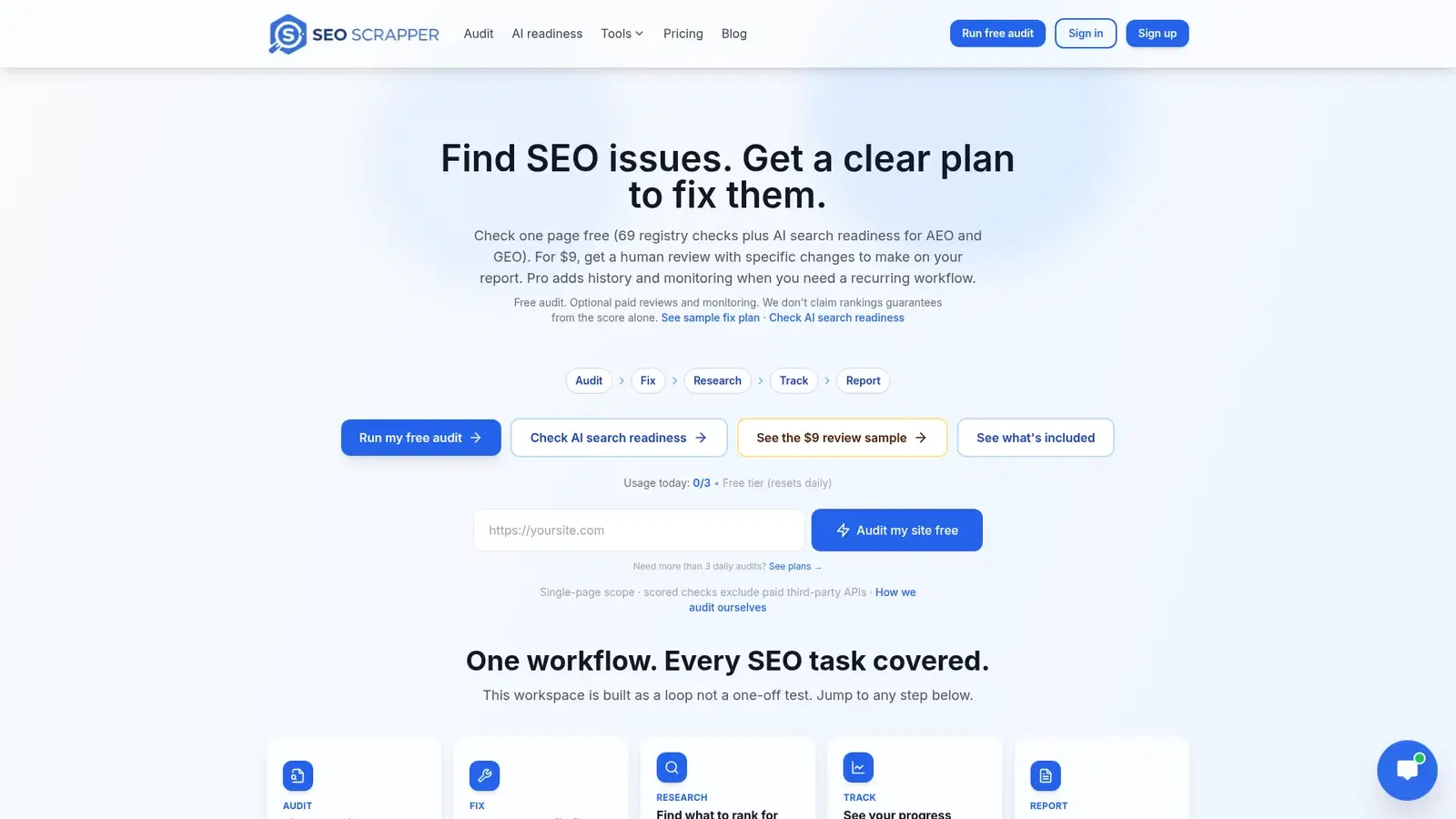 SEO Scrapper audit and reporting product interface